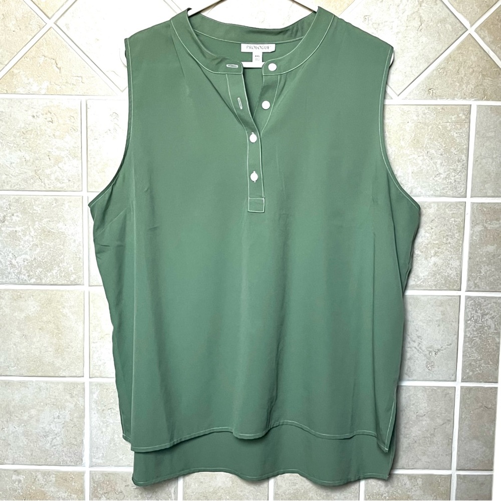 🔴2/$25 Long Sleeveless Sage Tunic Button-down Top by Prologue, XXL